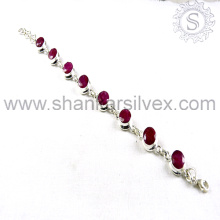 Rich Personality !! Pink Ruby Sterling Silver Bracelet /Handmade Silver Jewelry /Perfect Indian Gemstone Jewelry BRCT2011-3